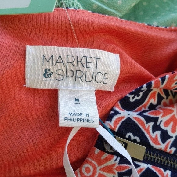 Market & Spruce (Stitch Fix) NWT coral orange and navy blue dress, lined M - Picture 4 of 8